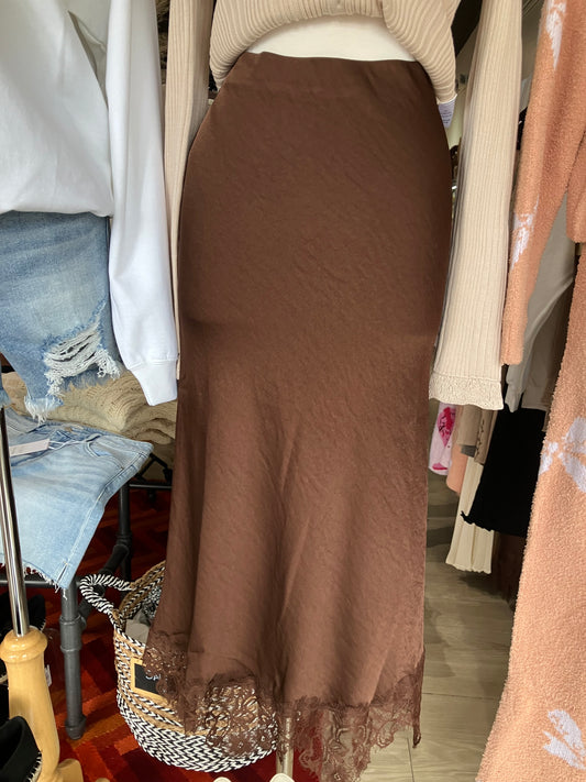 Mocha Lace Trim Skirt