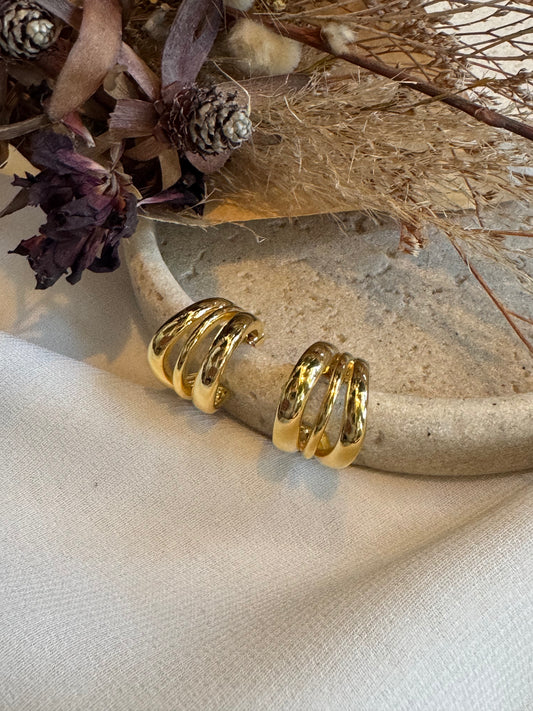Gold Three Hoop Earrings