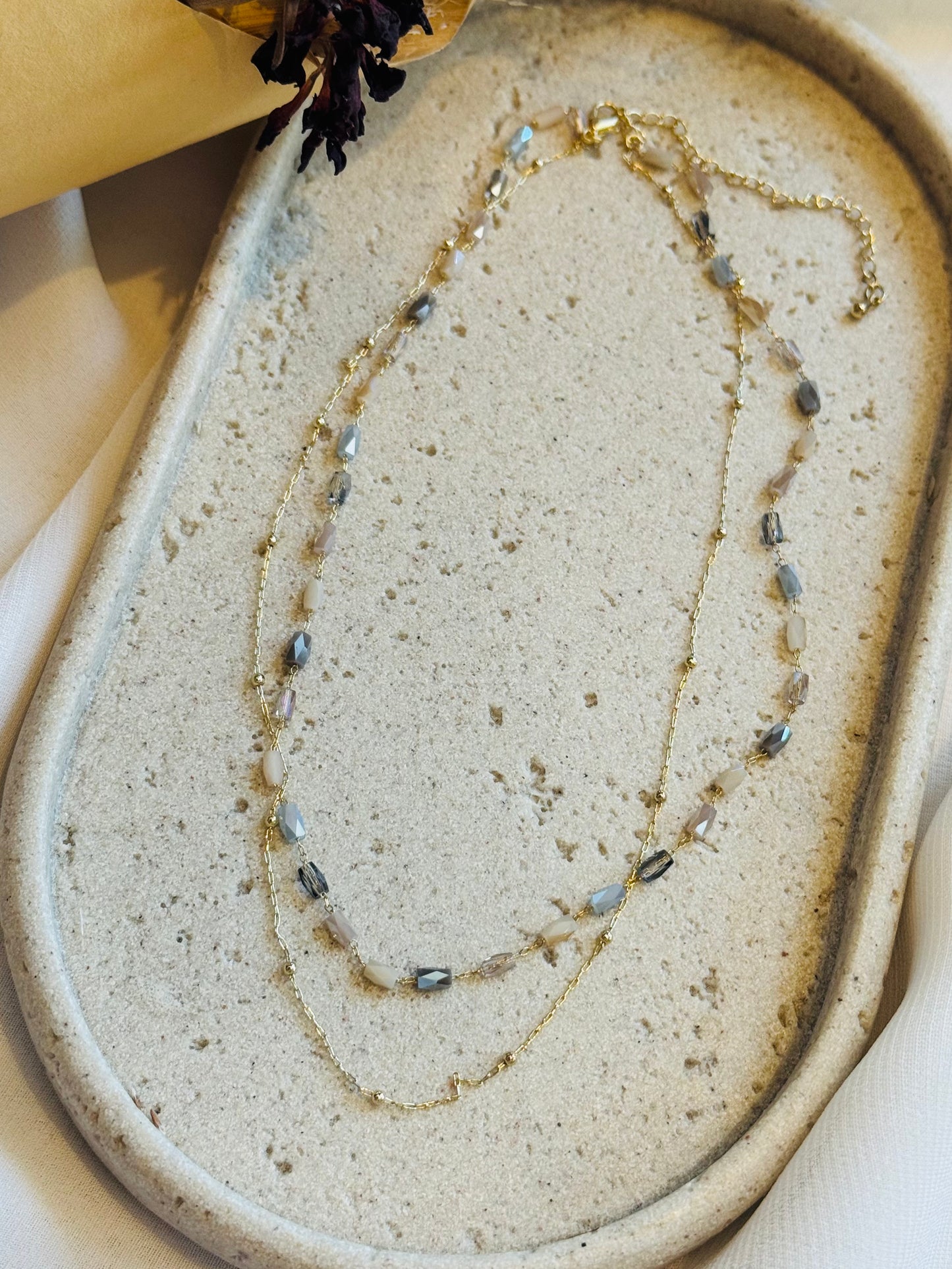 Glass Beads Layered Dainty Chain Necklace