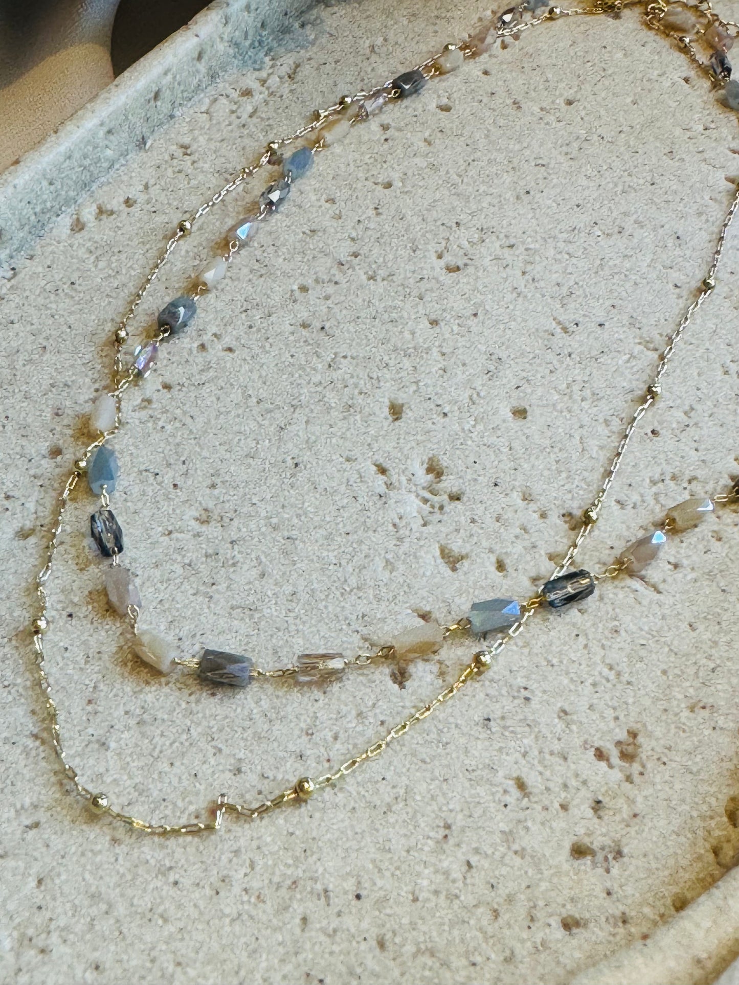 Glass Beads Layered Dainty Chain Necklace