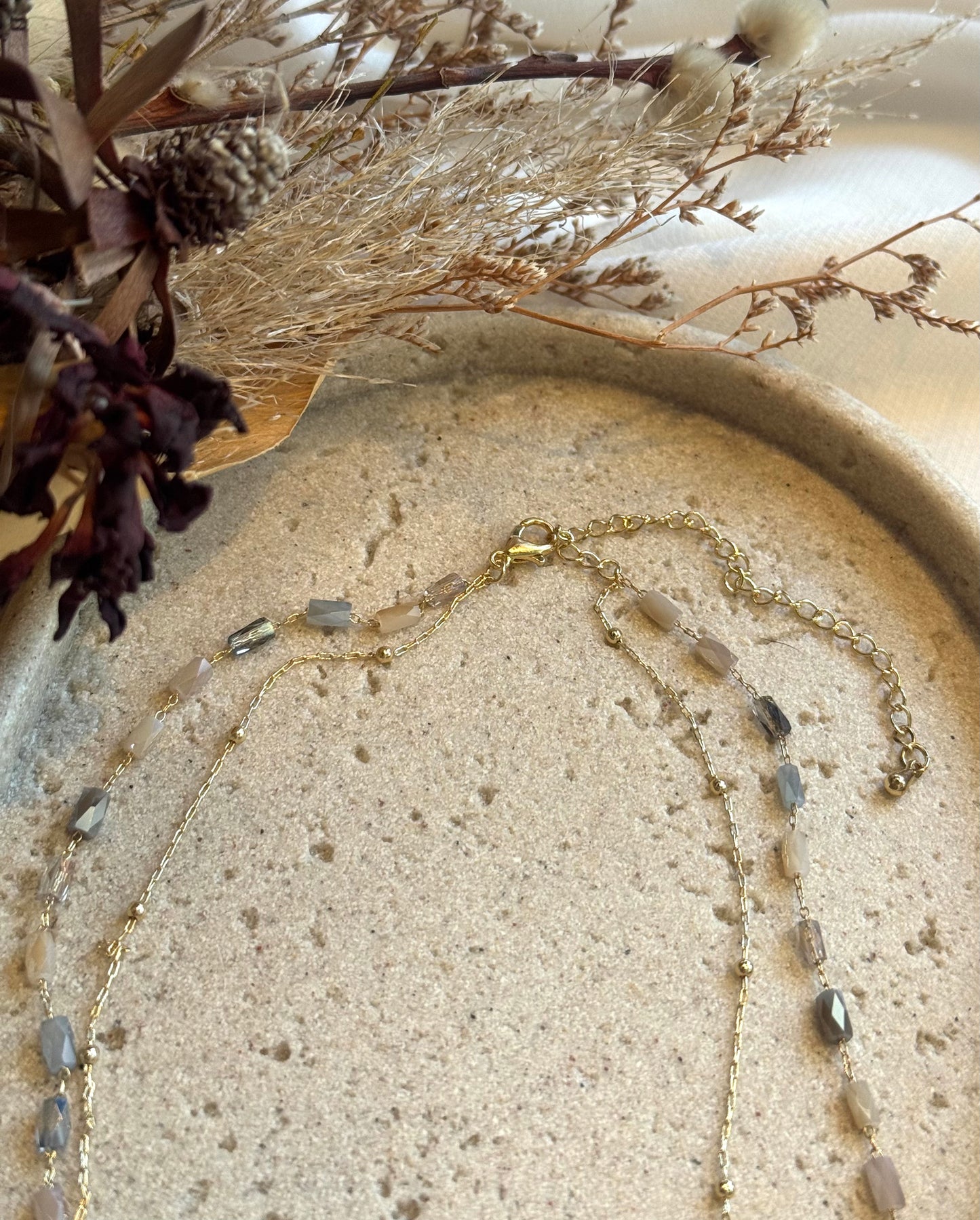 Glass Beads Layered Dainty Chain Necklace