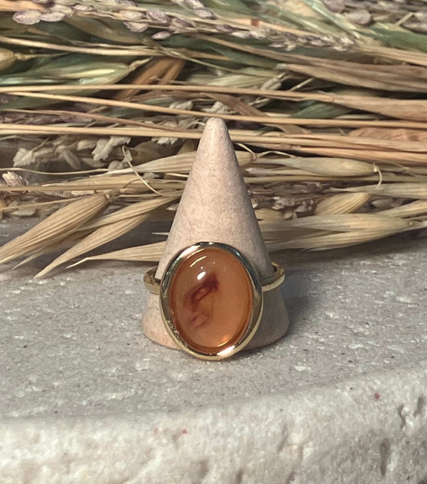 Amber Oval Gold Ring