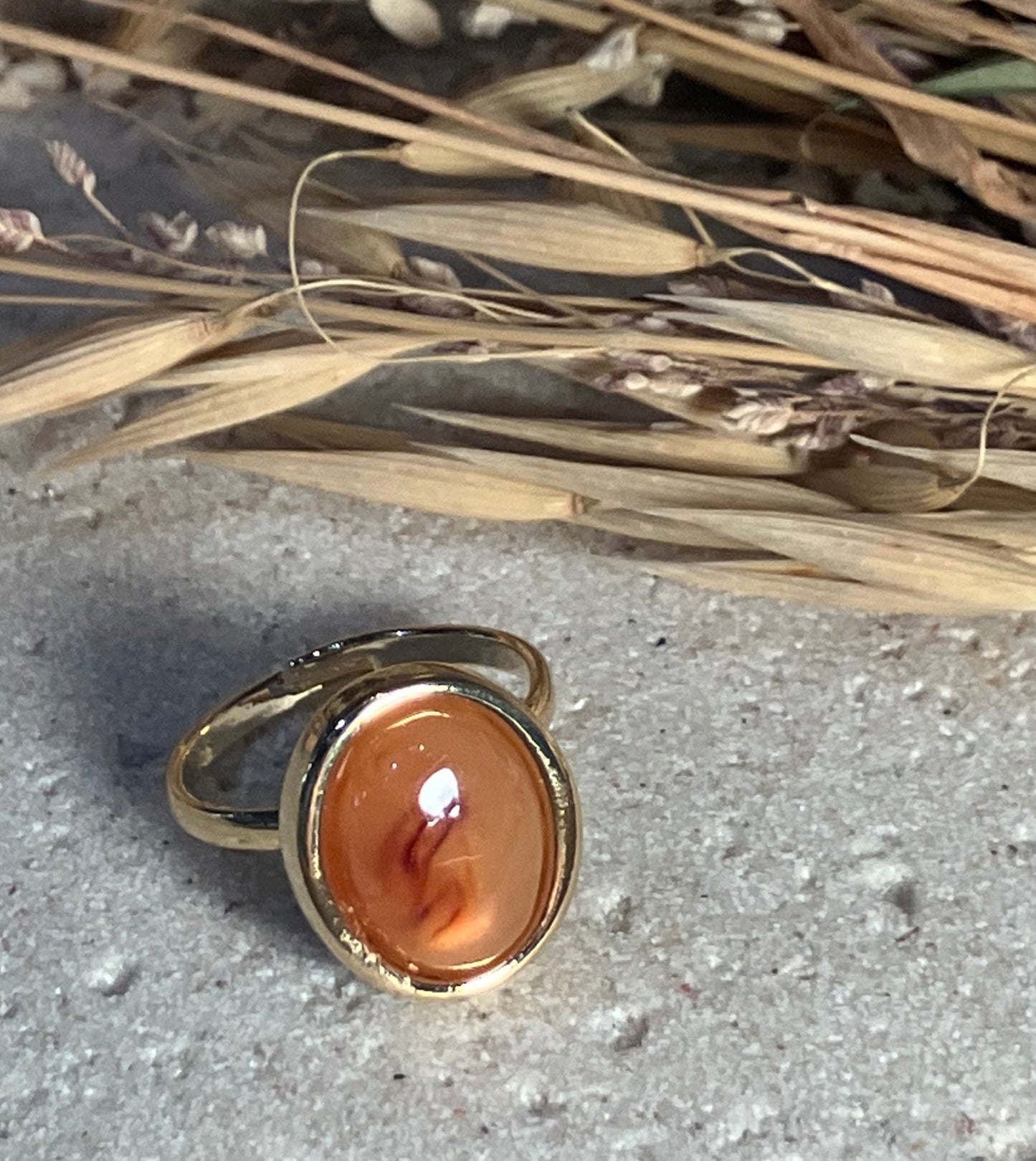 Amber Oval Gold Ring