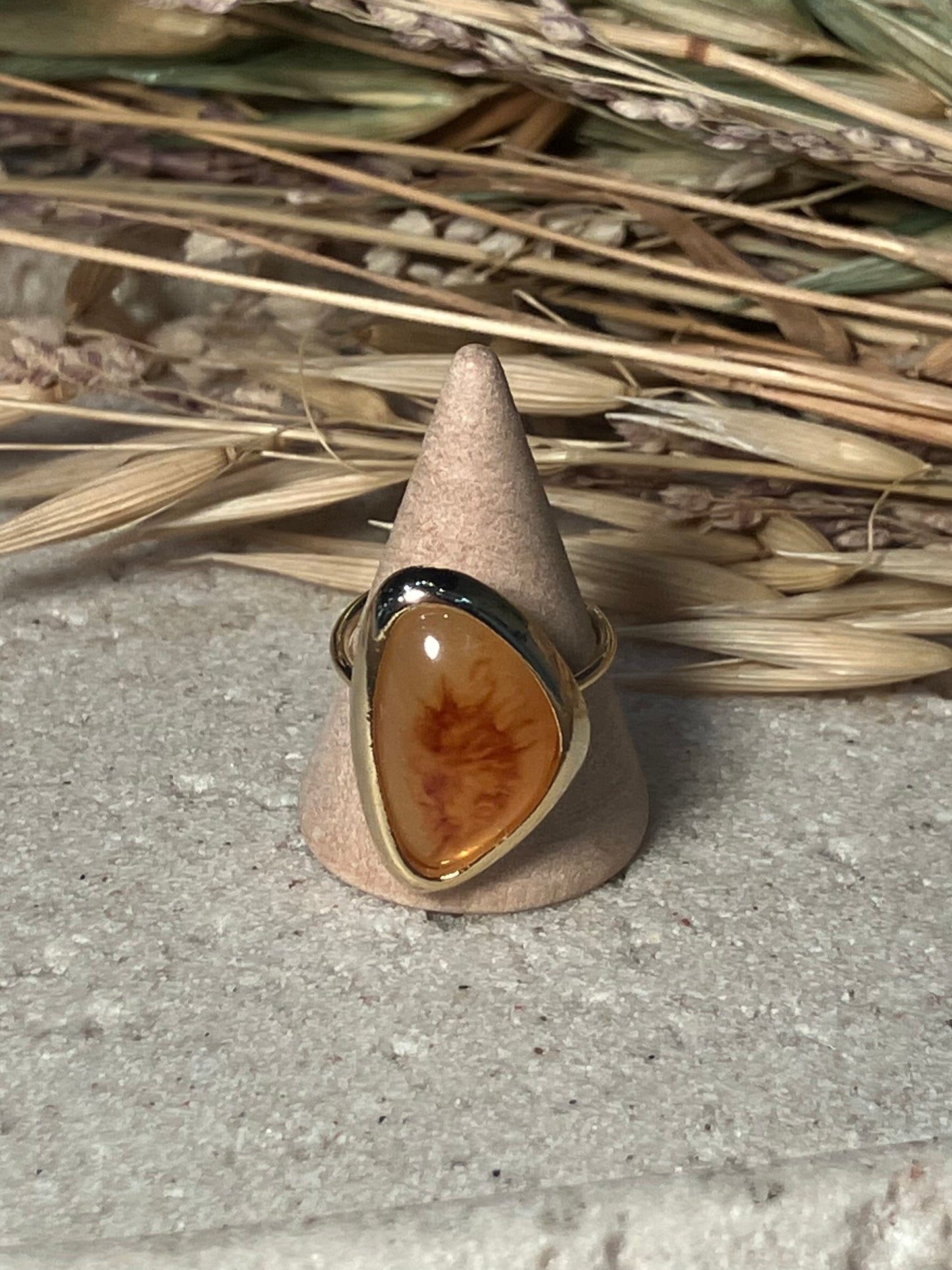 Amber Stone Adjustable Ring
