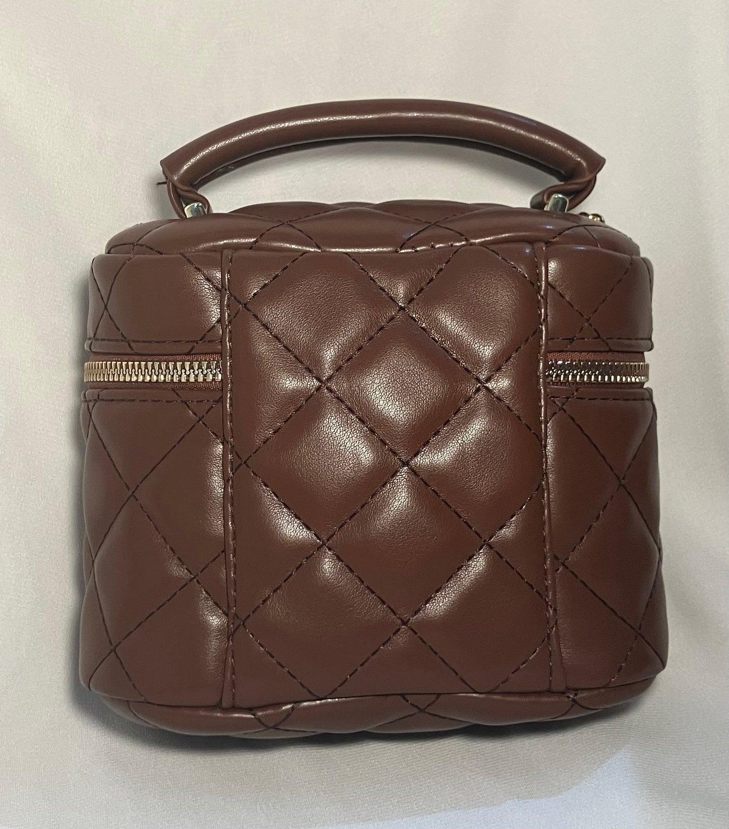 Mocha Faux Leather Checkered Bag