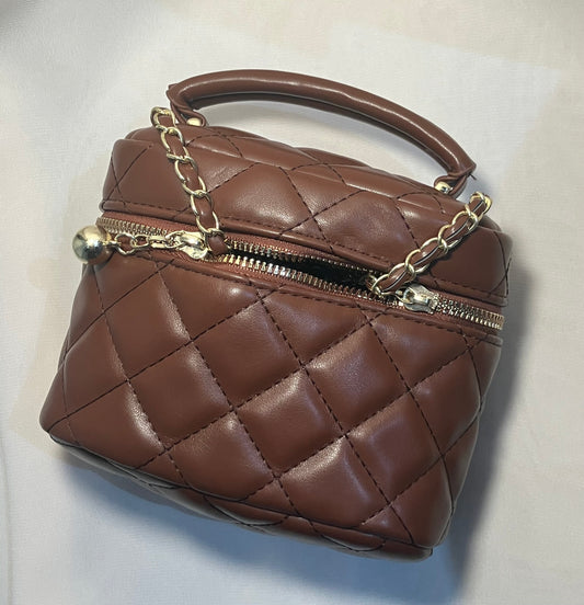 Mocha Faux Leather Checkered Bag