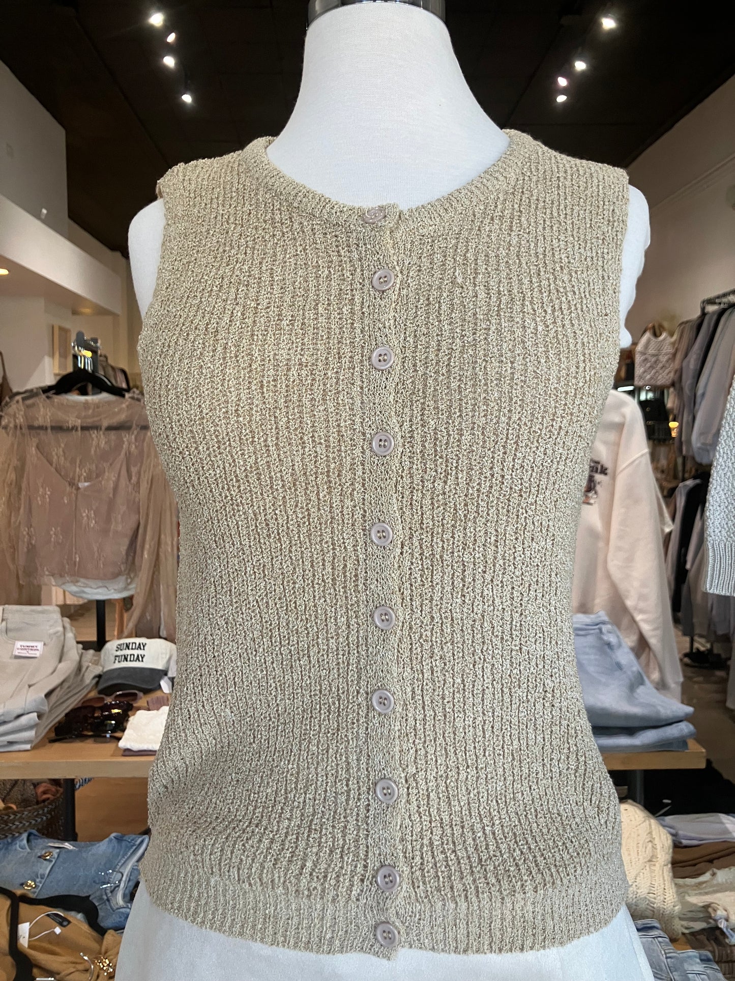 Cream Button Up Sweater Tank