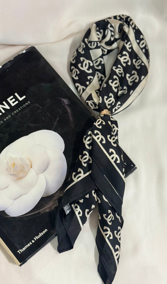 Rose Monogram Silky Bandana Neck Square Scarf