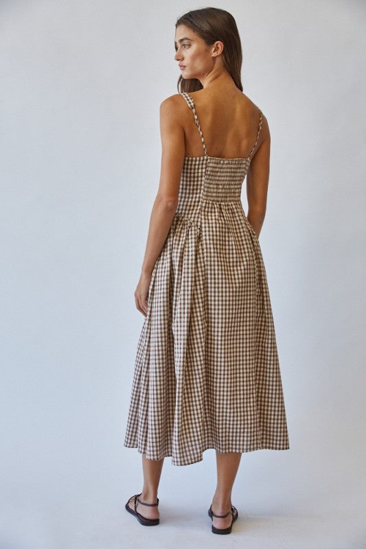 Brown Sugar Gingham Tie Front Midi Dress Small
