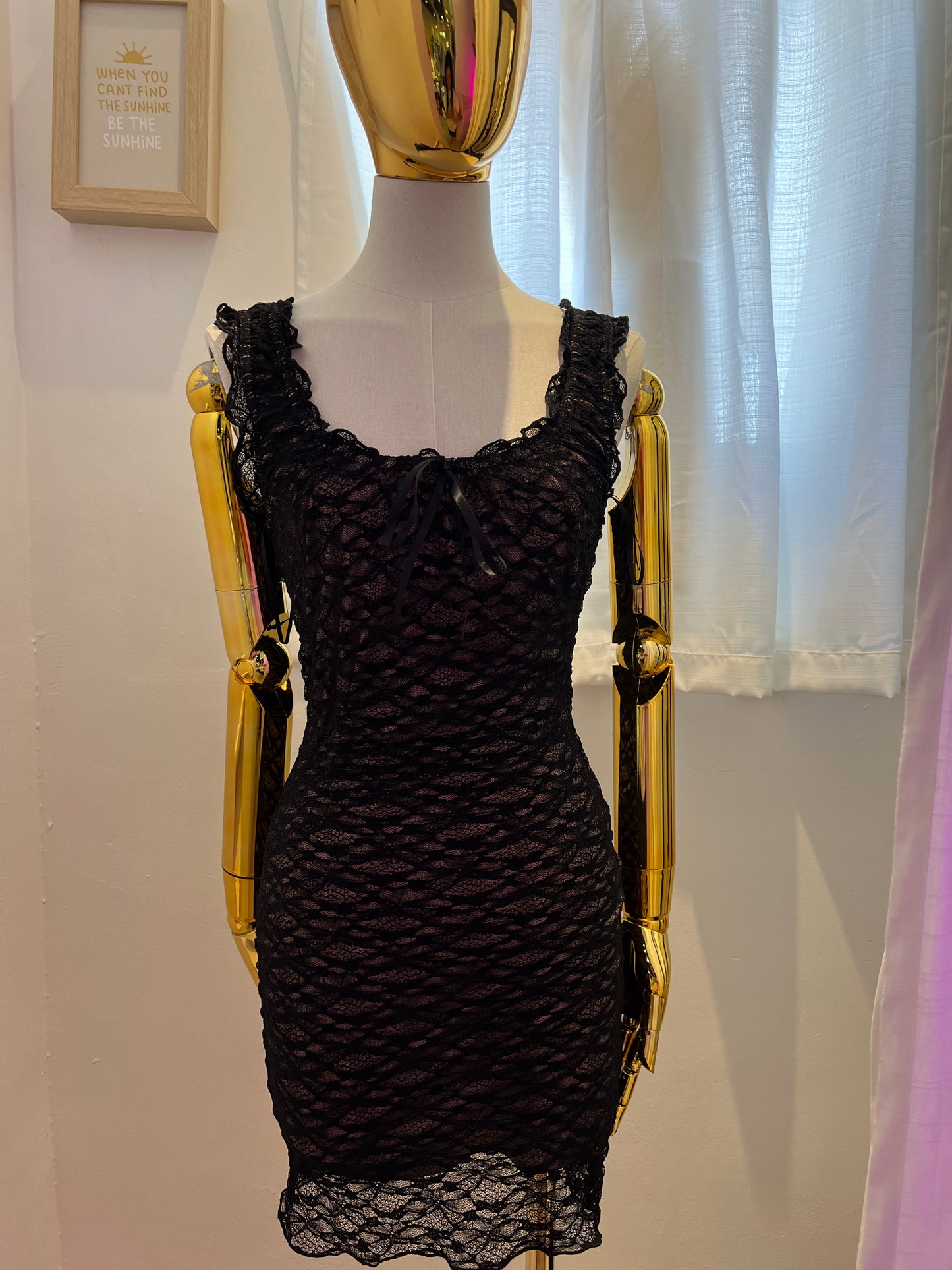 Black Lace Ribbon Dress