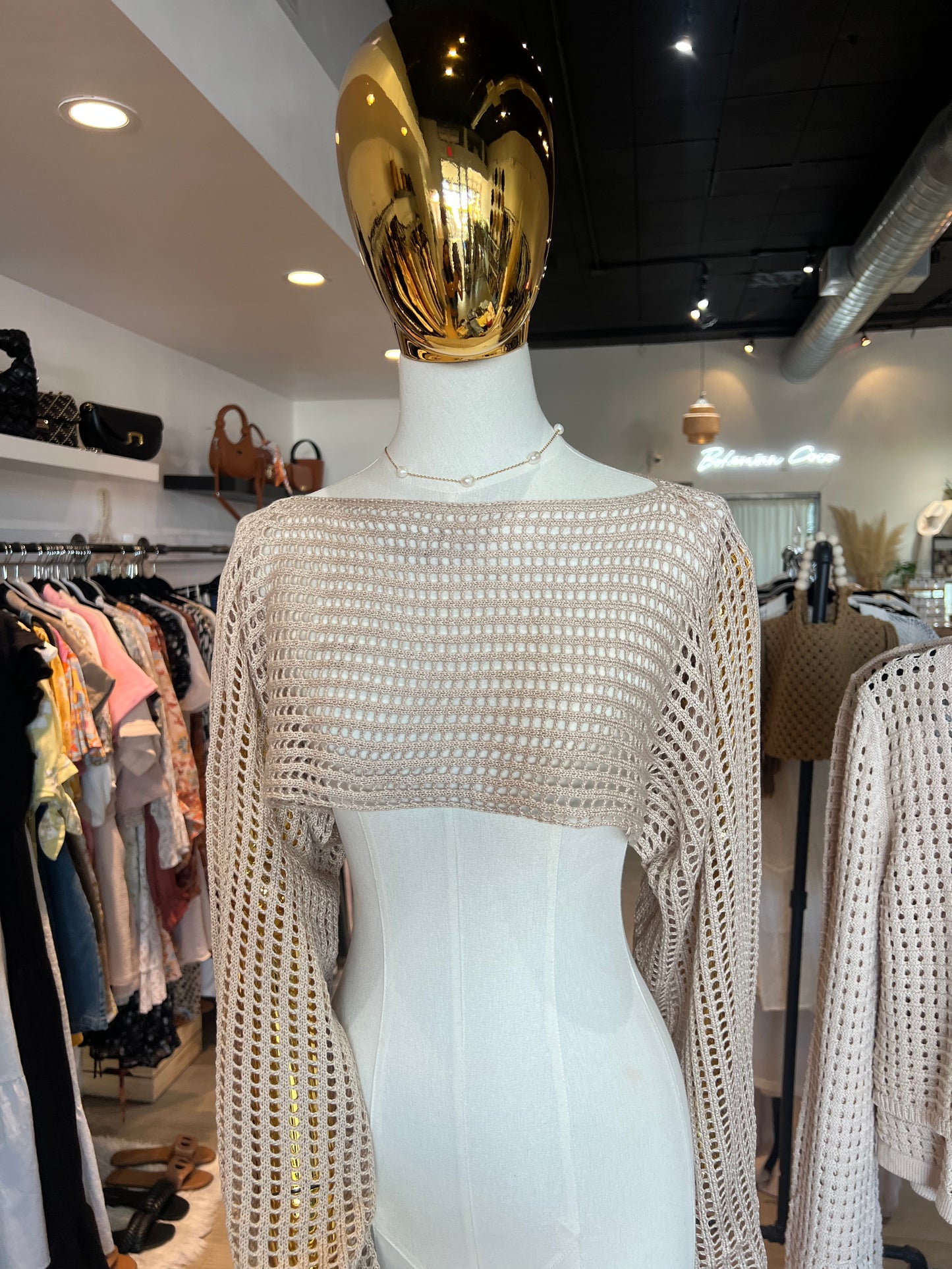 Beige Cropped Knit Sweater
