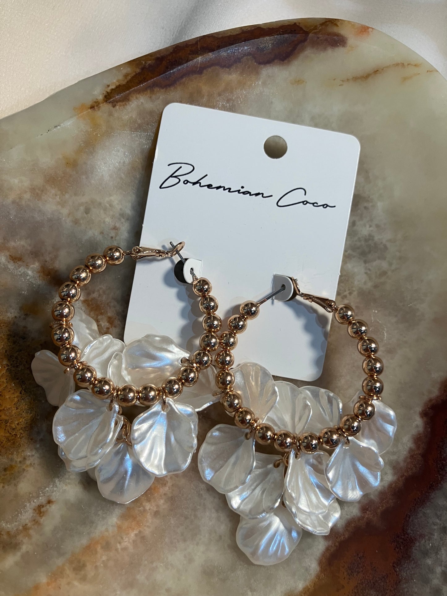 Shell Bead Gold Hoops