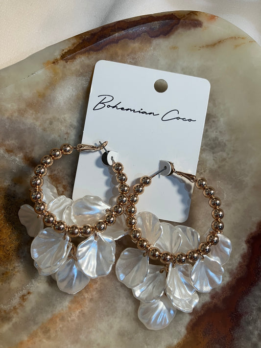 Shell Bead Gold Hoops