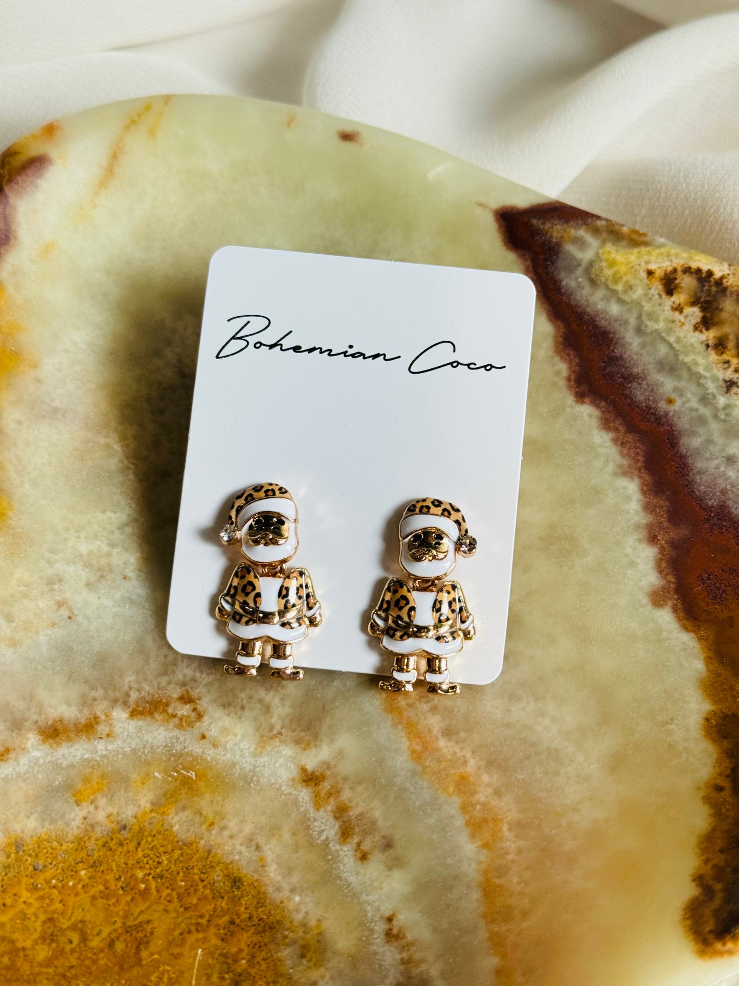 Leopard Print Santa Dangle Earrings