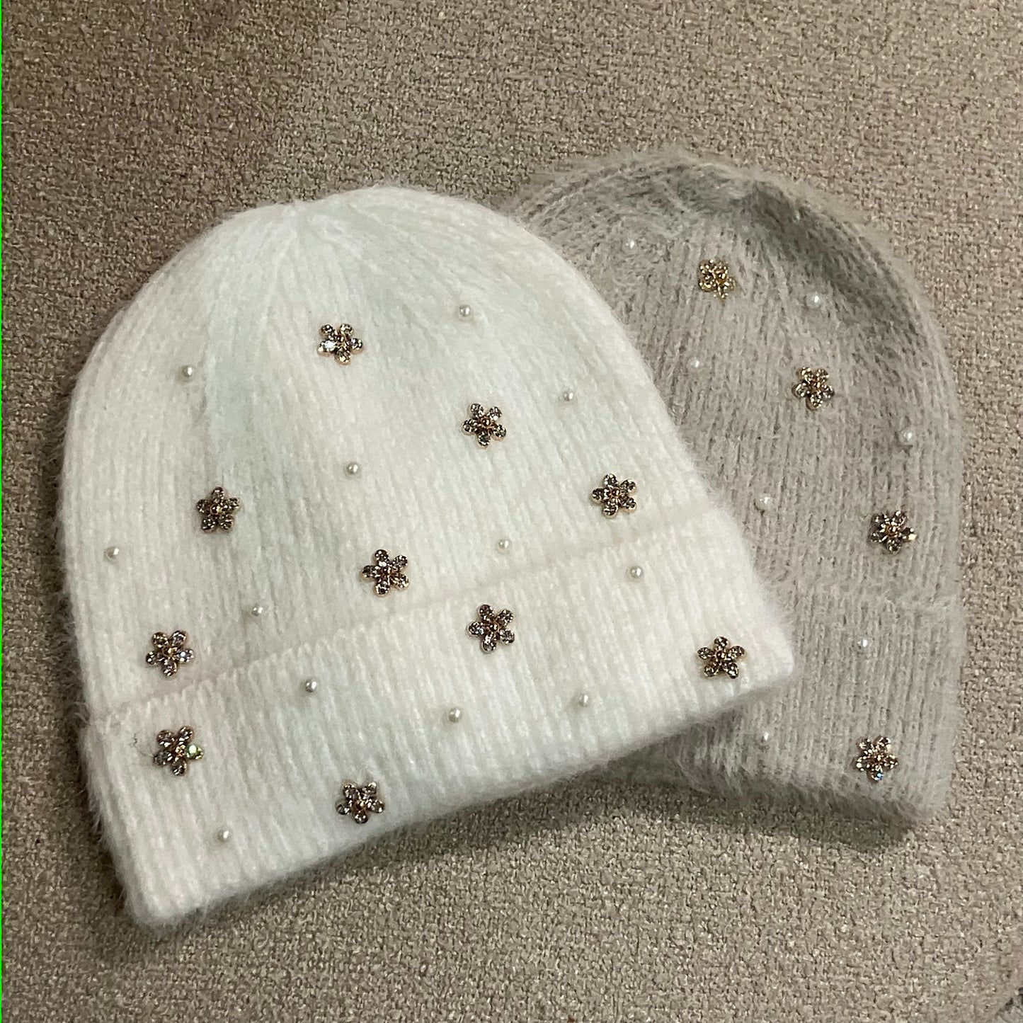 Rhinestone Flower Beanie