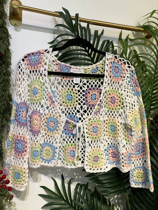 Sunset Mosaic Tie-Front Cardigan