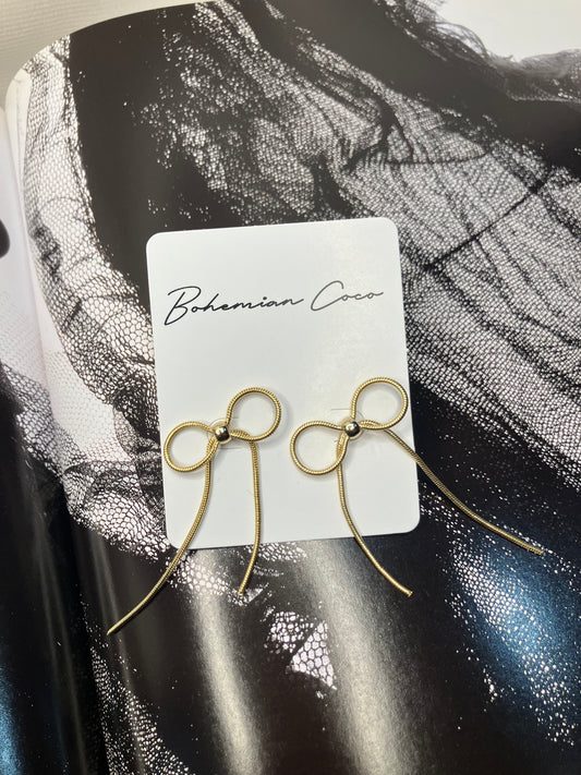 Gold Bow Dangle Earrings