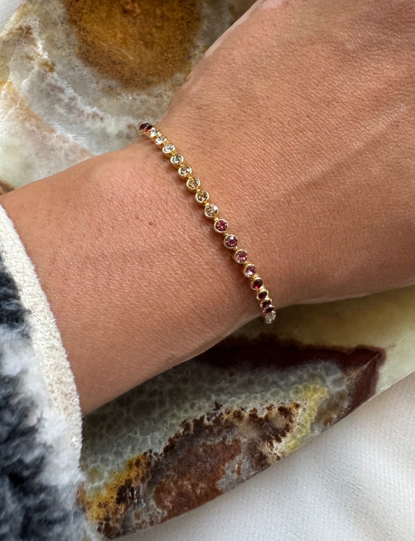 Gold Dipped Gradient Pink Tones Tennis Bracelet