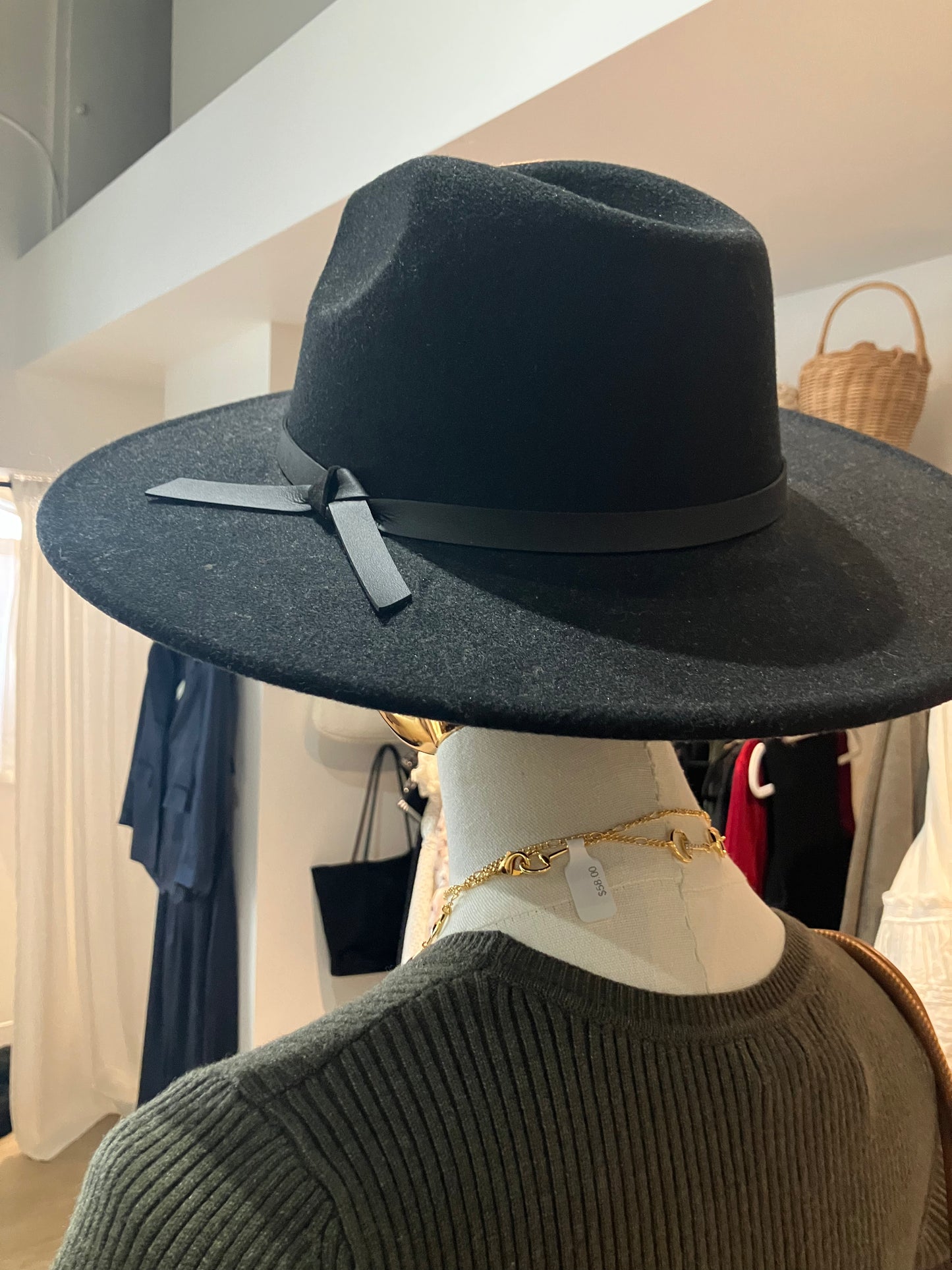 Black Ribbon Wide Brim Felt Hat