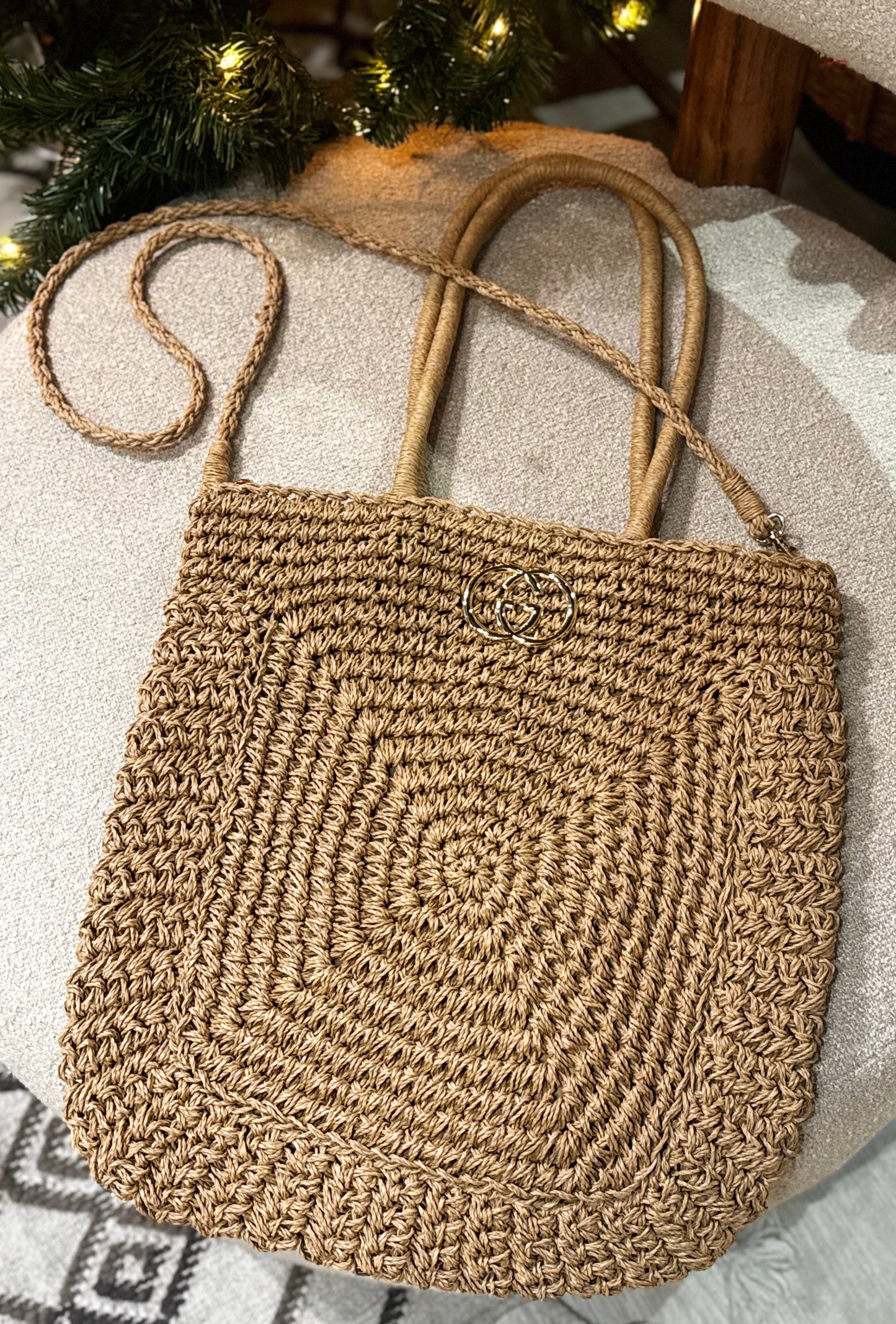 Straw Woven CC Logo Tote Bag