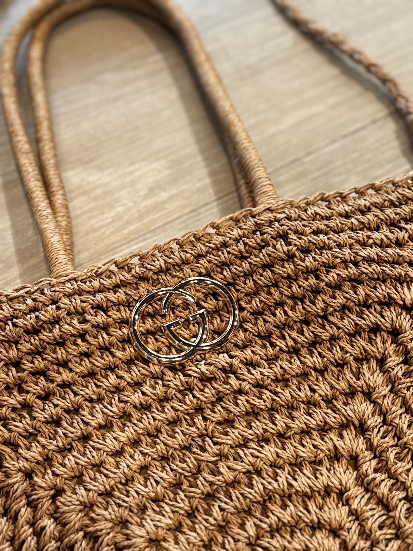 Straw Woven CC Logo Tote Bag