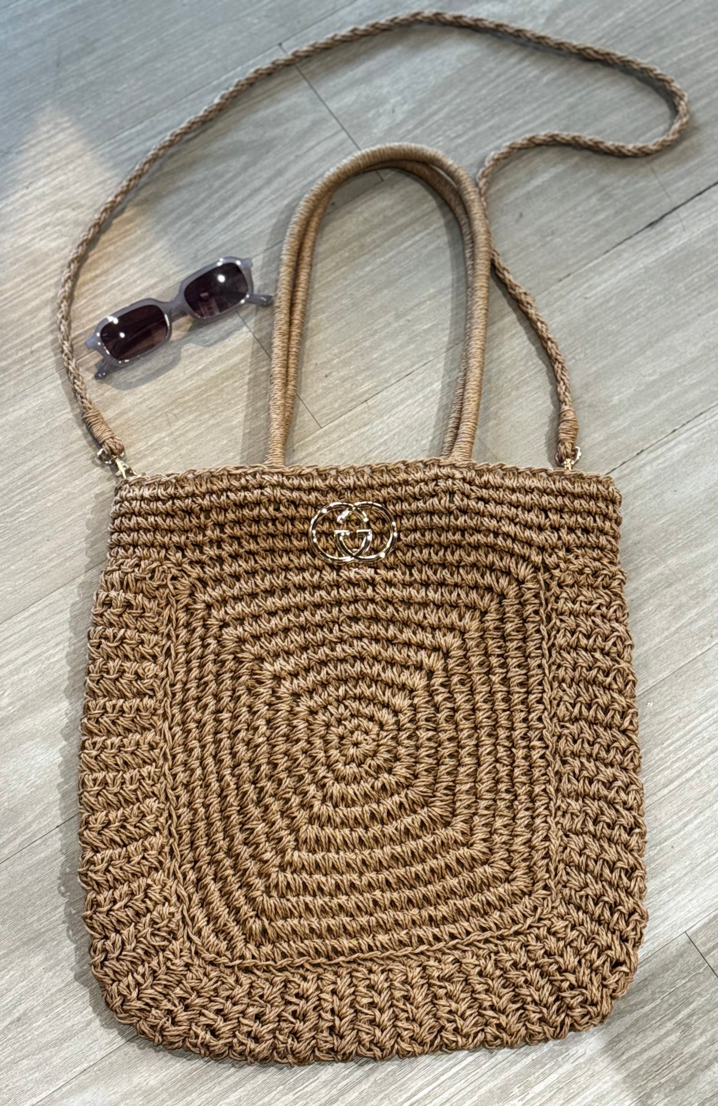 Straw Woven CC Logo Tote Bag