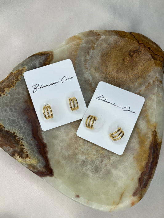 Mini Three Hoop Gold Earrings