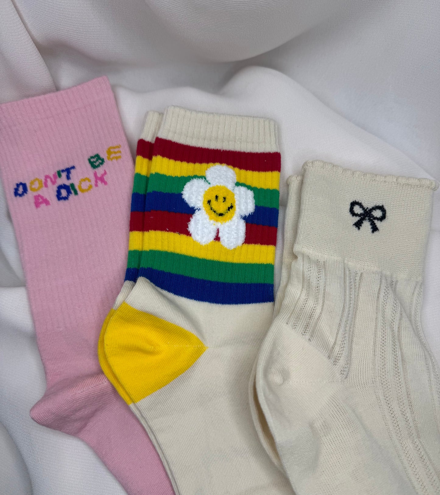 Rainbow Flower Striped Happy Face Socks