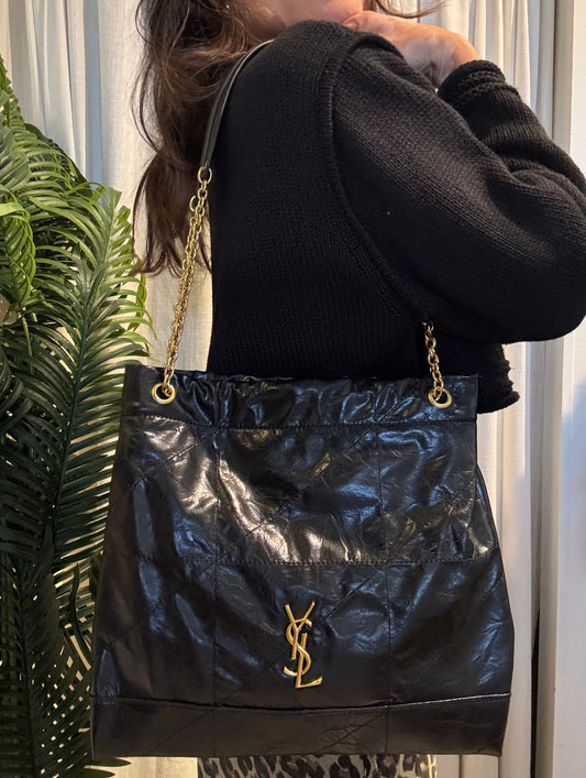 Metal Letter Engraved Leather Shoulder Bag