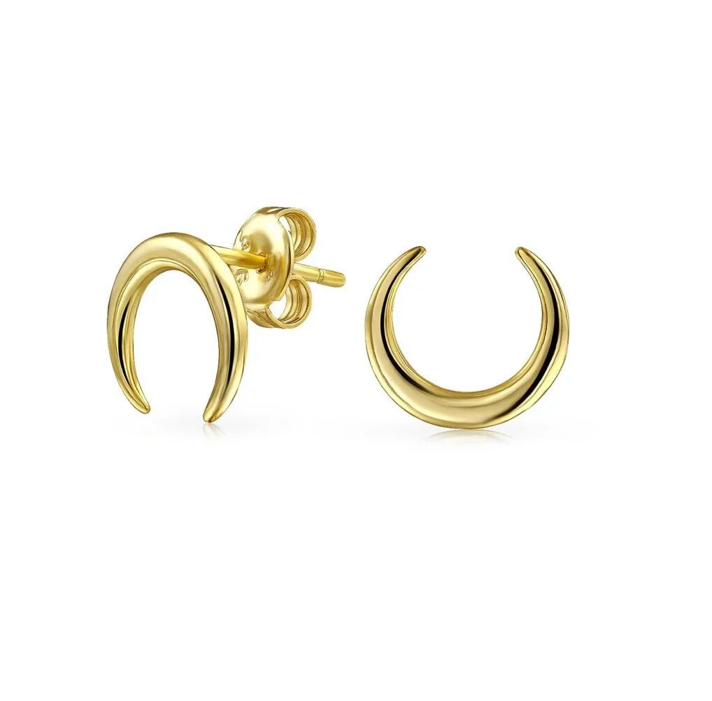 Celestial Crescent Moon Stud Earrings