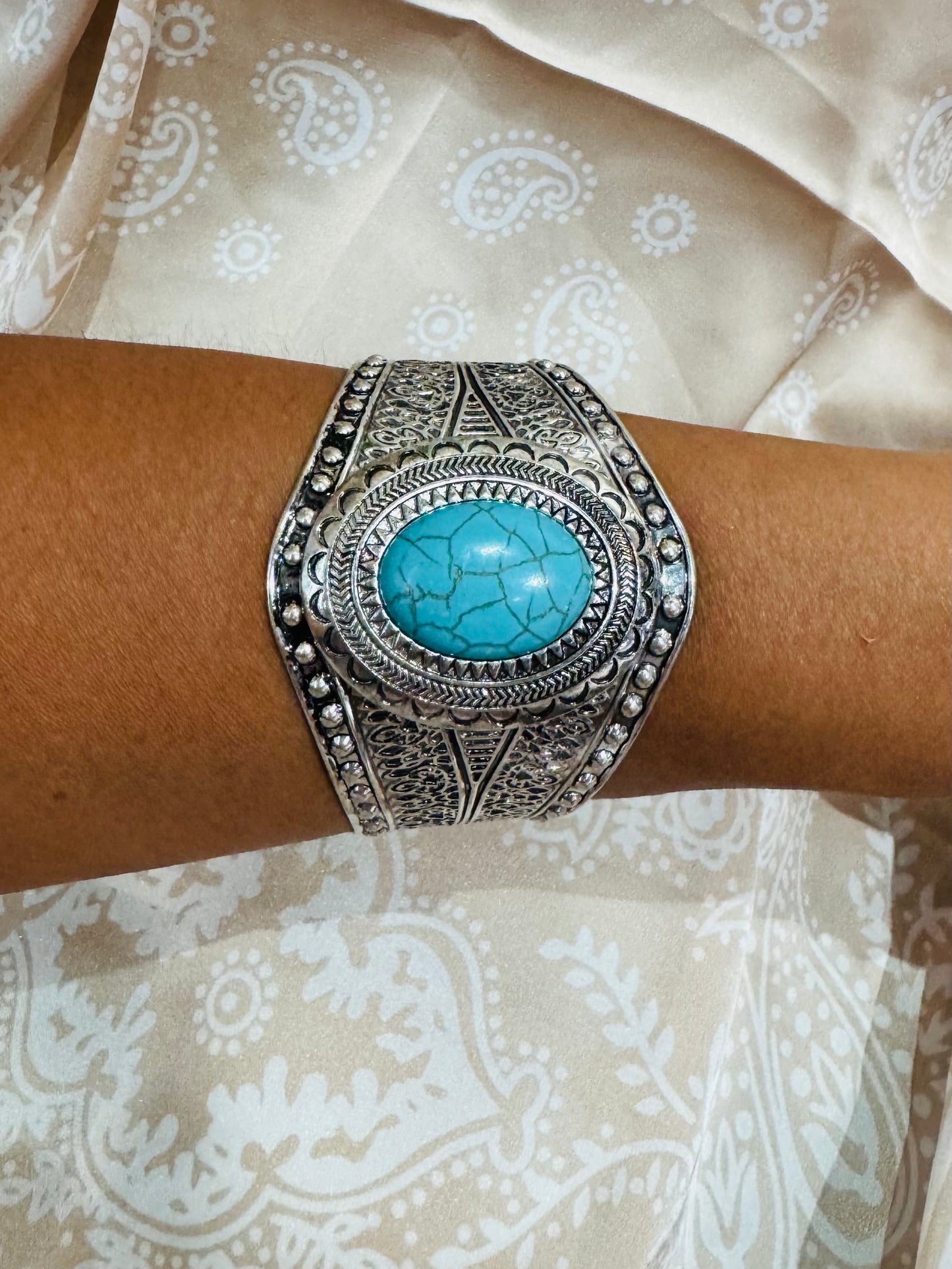 Vintage Silver Cuff Bracelet With Turquoise Stone