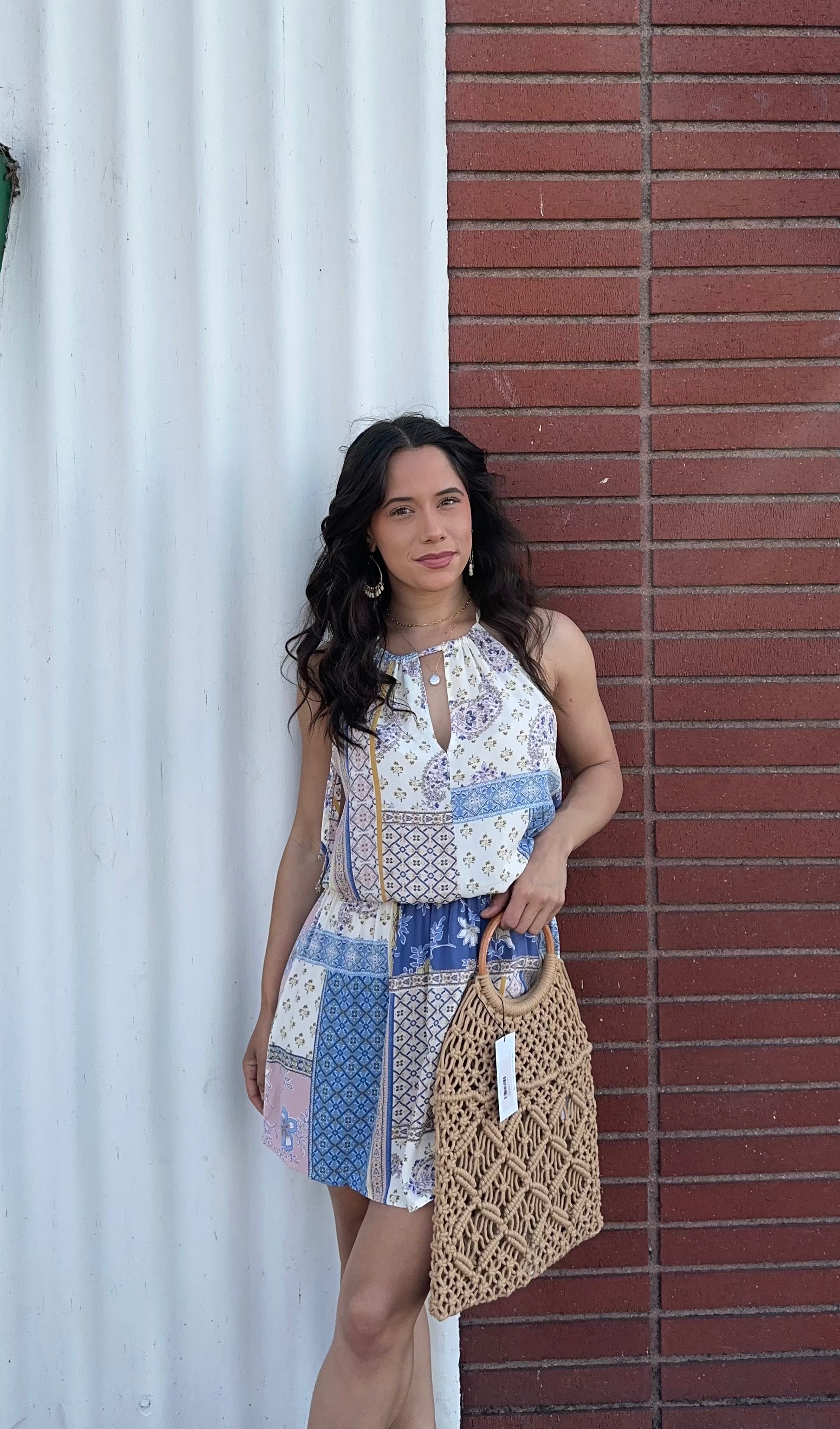 Boho Floral Patchwork Mini Dress Medium