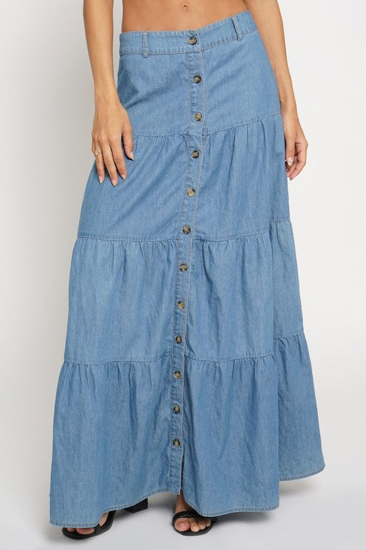 Boheme Blues Chambray Maxi Skirt
