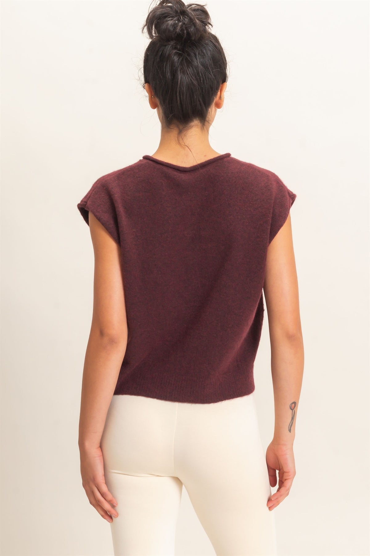 Merlot Rolled Edge Knit Vest