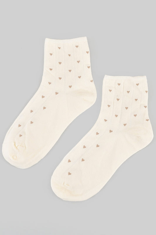 Mini Heart Print Socks With Ribbed Detail
