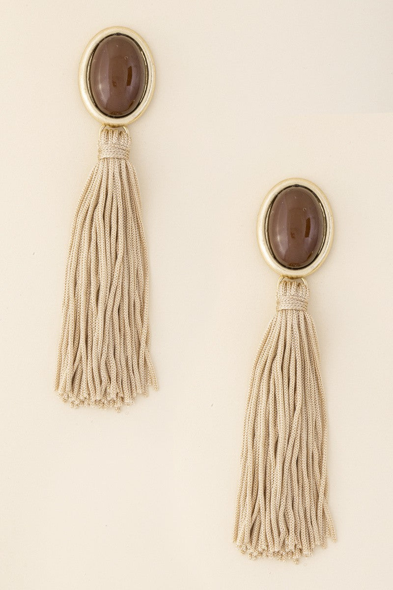 Oval Tassel Drop Earrings