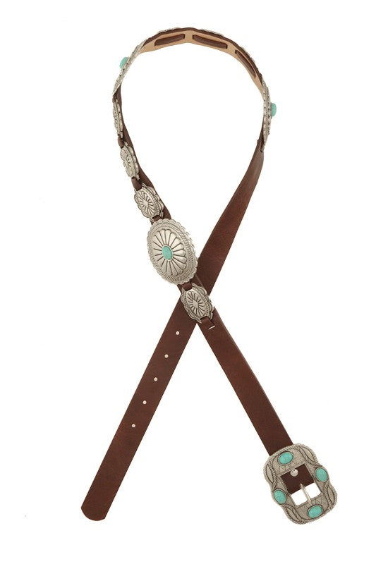 Turquoise Beaded Textured Oval Disc Belt