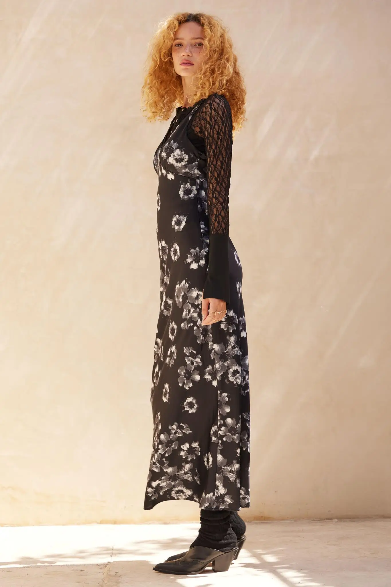 Silken Blossoms Floral Satin Maxi Dress