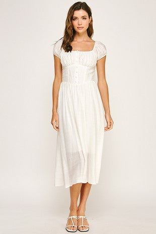 White Blossom Button Dress