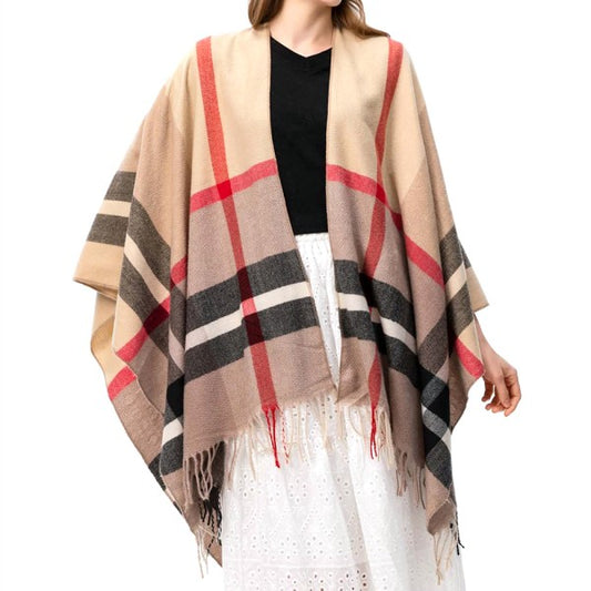 Plaid Fringe Poncho