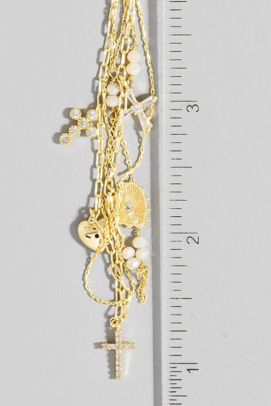 Gold Dipped Cross Heart Chain Bracelet