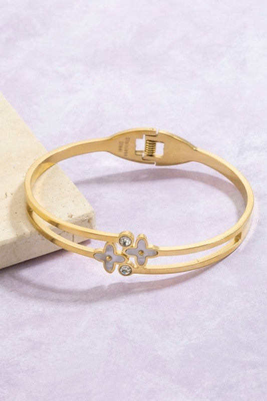 Lucky Duo Clover Hinged Bangle