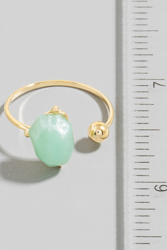Oval Gem And Metallic Bead Open Band Ring