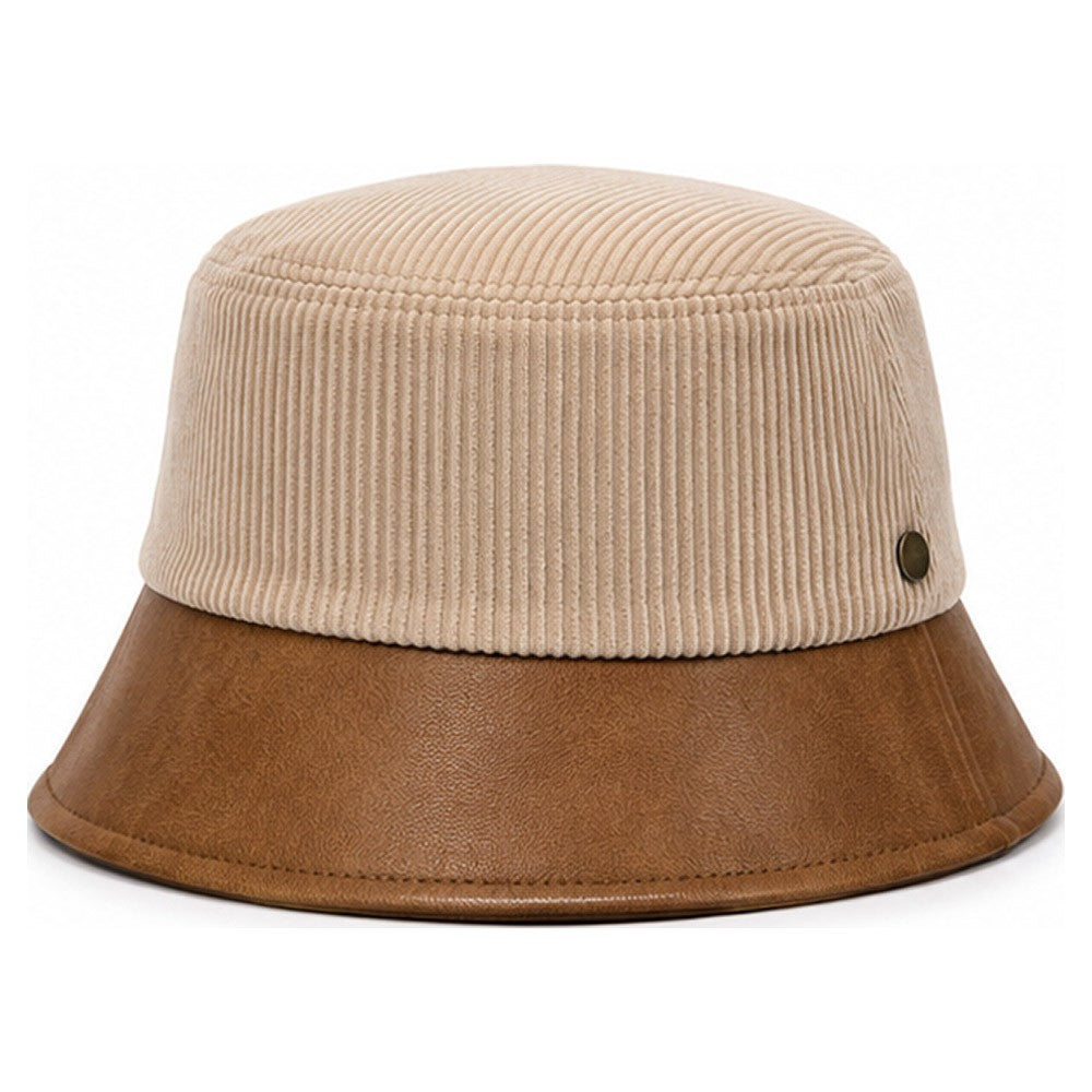 Corduroy Faux Leather Bucket Hat