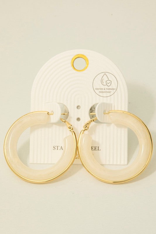 Stainless Steel Edge Acrylic Latch Hoop Earrings