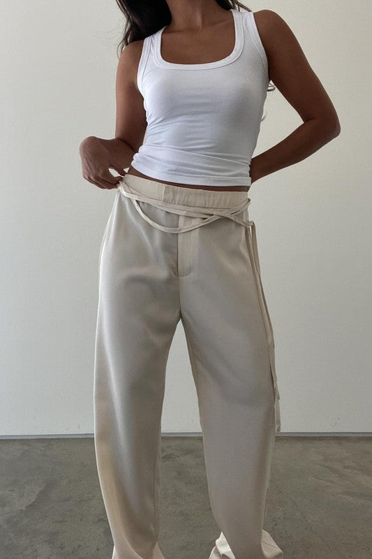 Tan Tie-Up Low Rise Pants