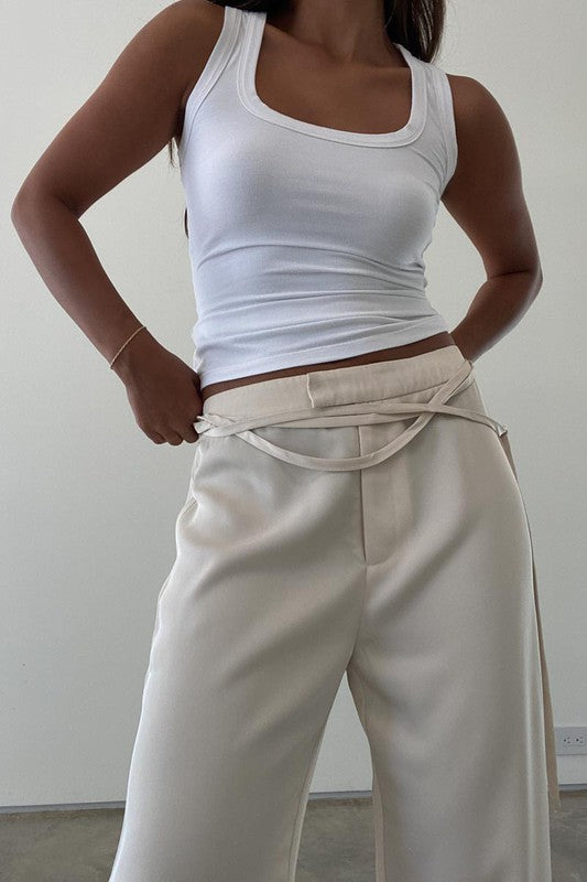 Tan Tie-Up Low Rise Pants