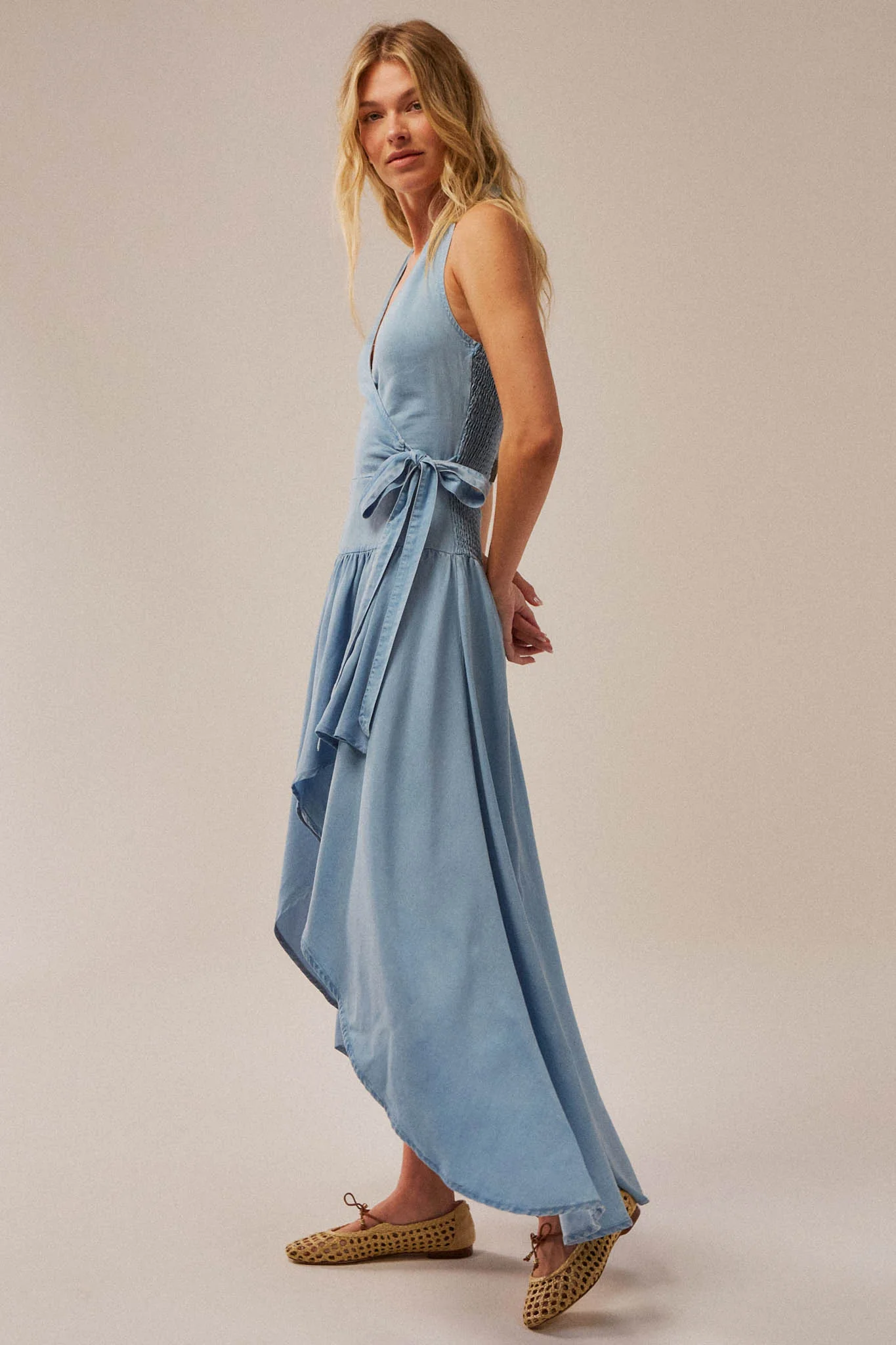 Breeze Denim Halter Wrap Maxi Dress