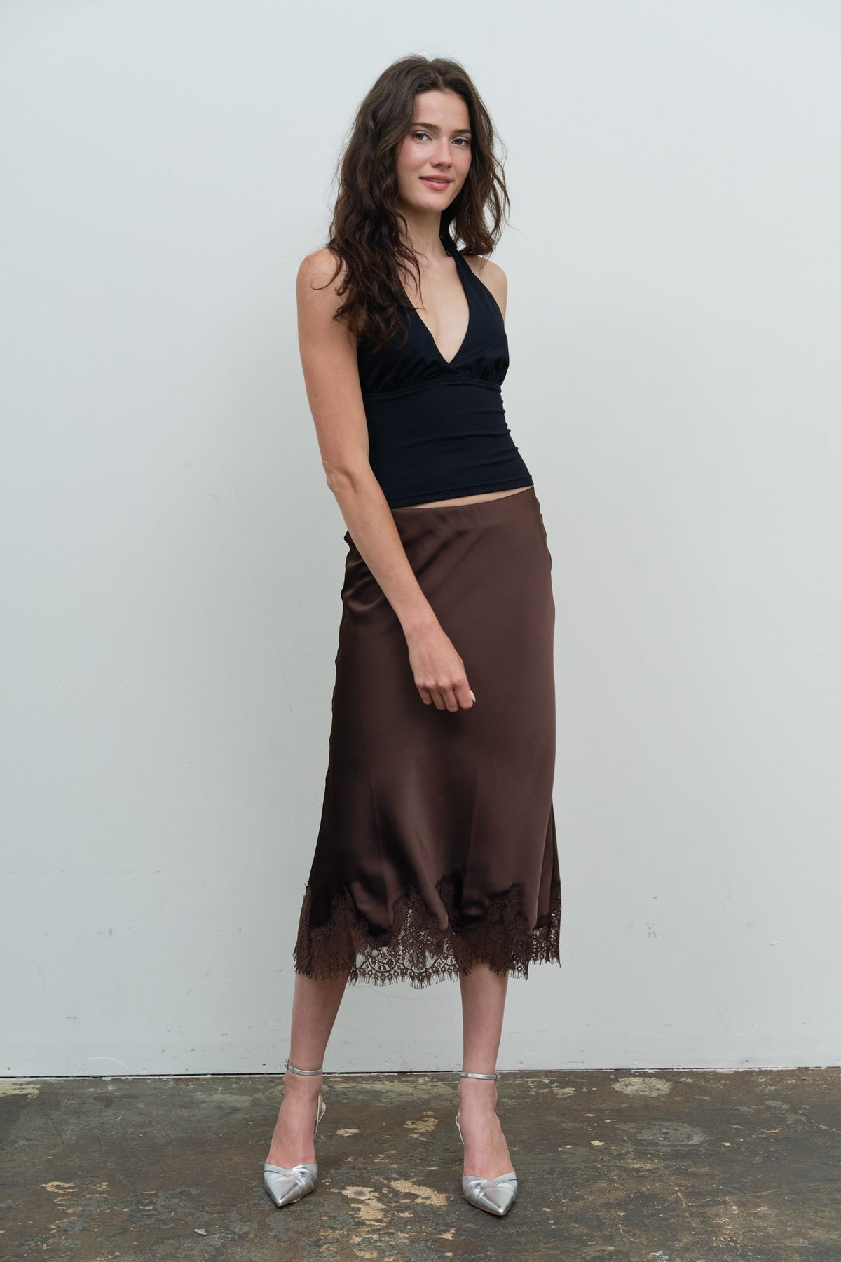 Mocha Lace Trim Skirt