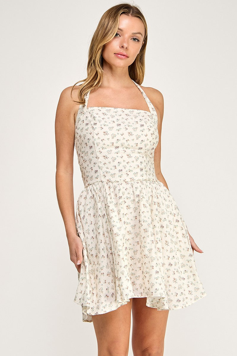 Ditsy Floral Halter Mini Dress